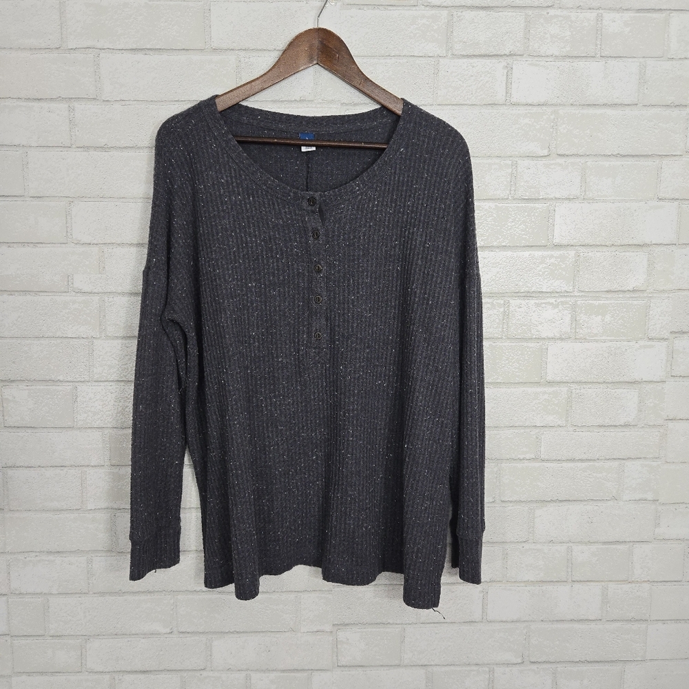Old Navy Long-Sleeve Waffle-Knit Henley Tunic Top